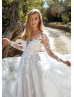 Long Sleeves Ivory Sequined Lace Chiffon Romantic Wedding Dress